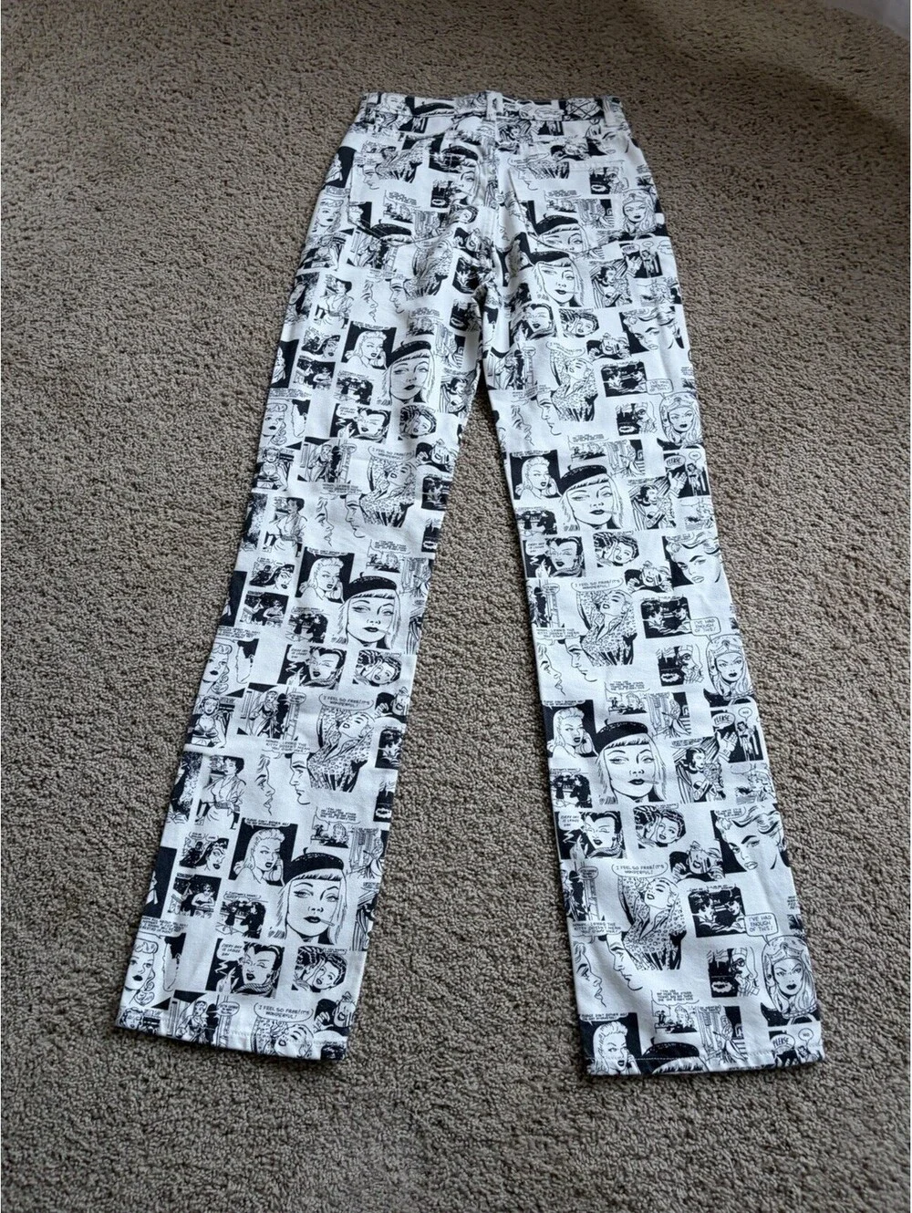 Reformation Newsprint High Rise Straight Leg jeans Newsprint Cream/ Black Sz 25 - Picture 12 of 13